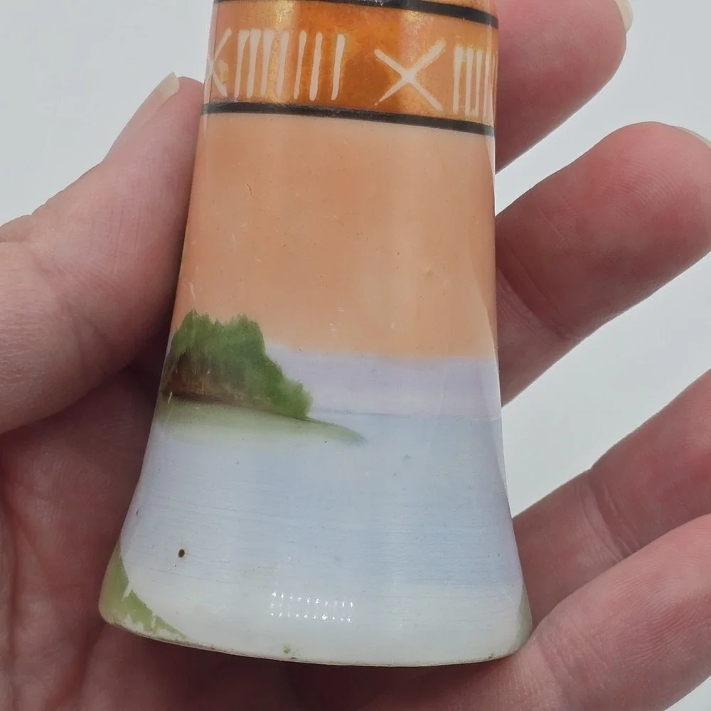 Vintage Noritake Handpainted Salt Pepper Shaker Japan Lusterware Tree Lake Scene